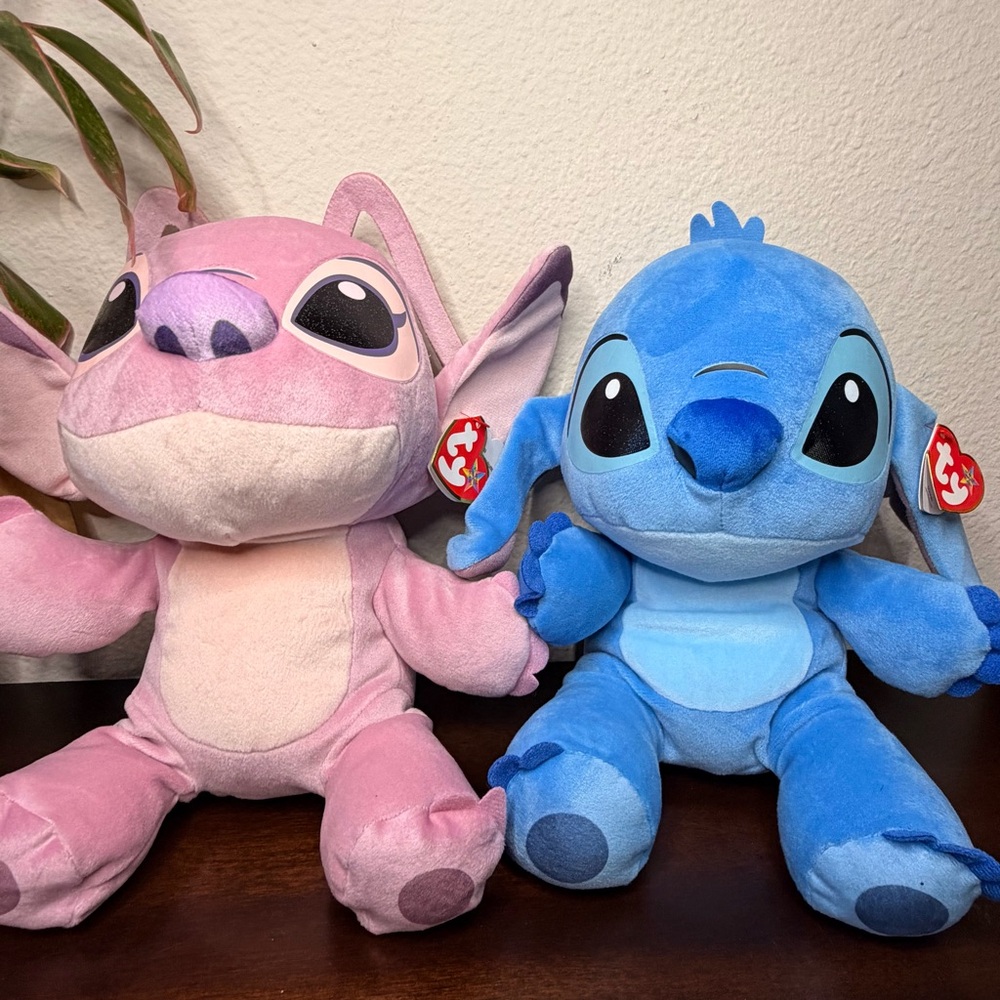 12” Stitch &  Pink Angel Alien Plush Disney Store Genuine Authentic TY